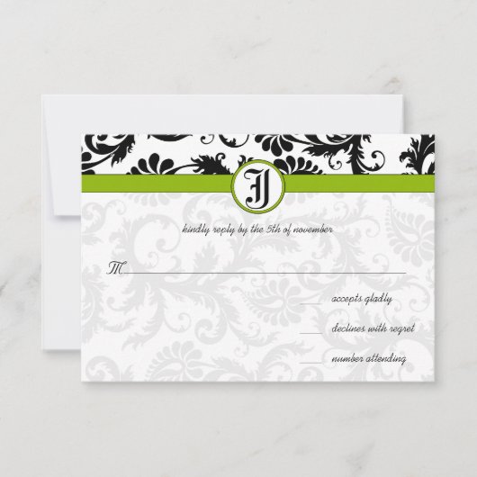 Apple Green Damask Swirls Wedding Invitation RSVP Kaartje (Voorkant)