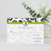 Apple Green Damask Swirls Wedding Invitation RSVP Kaartje (Staand voorkant)