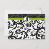 Apple Green Damask Swirls Wedding Invitation RSVP Kaartje (Achterkant)
