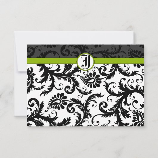 Apple Green Damask Swirls Wedding Invitation RSVP Kaartje (Achterkant)