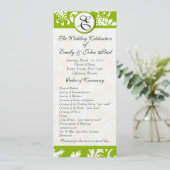 Apple Green Damask Swirls Wedding Program Programmakaart (Staand voorkant)