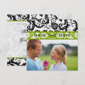 Apple Green Damask Swirls Wedding Save the Date (Voorkant / Achterkant)