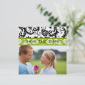 Apple Green Damask Swirls Wedding Save the Date (Staand voorkant)