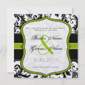 Apple Green Damask Swirls Wedding Save the Date (Achterkant)