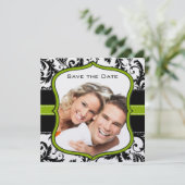 Apple Green Damask Swirls Wedding Save the Date (Staand voorkant)