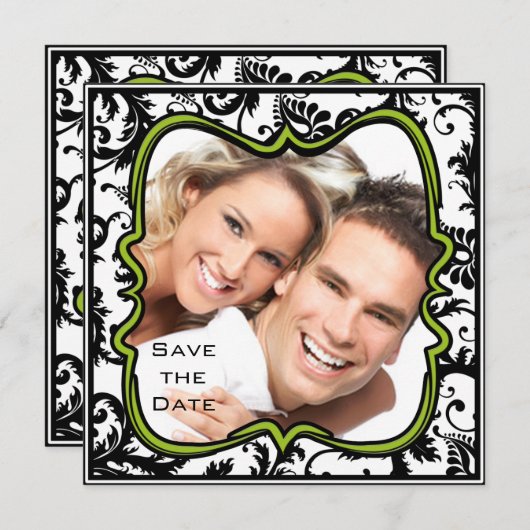 Apple Green Damask Swirls Wedding Save the Date Kaart (Voorkant / Achterkant)