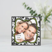 Apple Green Damask Swirls Wedding Save the Date Kaart (Staand voorkant)