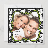 Apple Green Damask Swirls Wedding Save the Date Kaart (Voorkant)