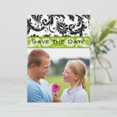 Apple Green Damask Swirls Wedding Save the Date Kaart (Staand voorkant)