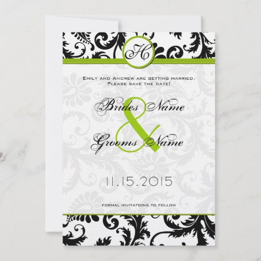 Apple Green Damask Swirls Wedding Save the Date Kaart (Achterkant)
