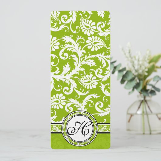 Apple Green Damask Wedding Uitnodiging (Staand voorkant)