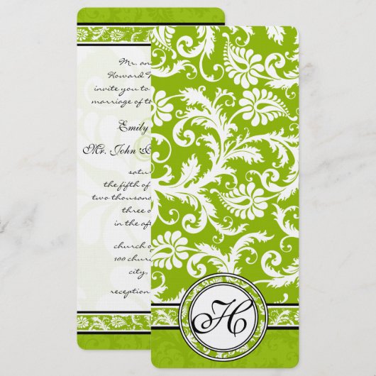 Apple Green Damask Wedding Uitnodiging (Voorkant / Achterkant)