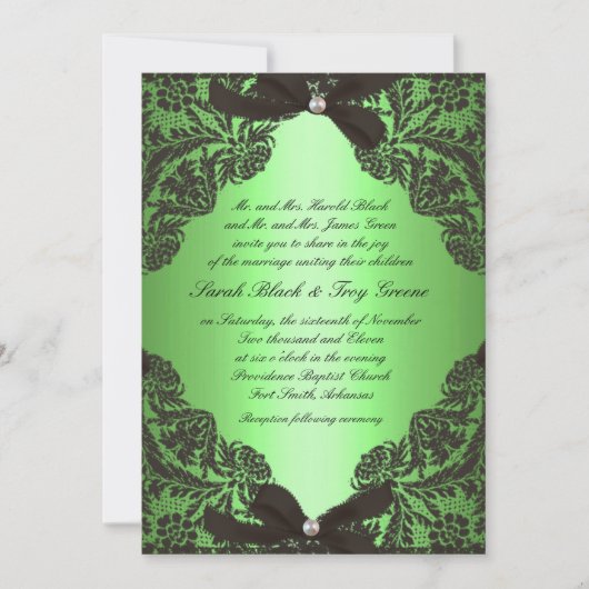 Apple Green en Black Lace bruiloft-uitnodiging Kaart (Voorkant)