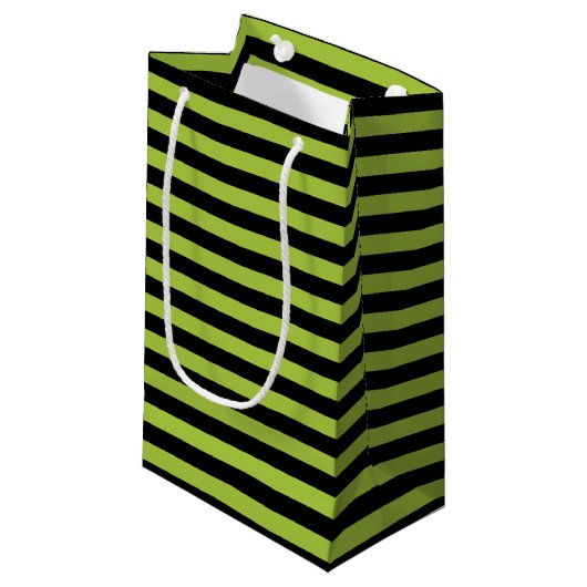 Apple Green en Black Stripes Klein Cadeauzakje (Voorkant Gekanteld)