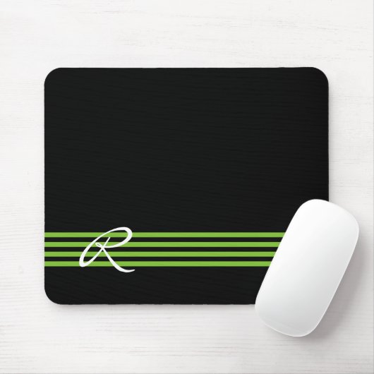 Apple Green en Black Stripes met monogram Muismat (Met muis)