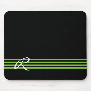Apple Green en Black Stripes met monogram Muismat