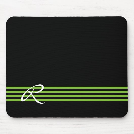 Apple Green en Black Stripes met monogram Muismat (Voorkant)