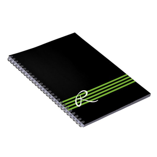 Apple Green en Black Stripes met monogram Notitieboek (Rechterzijde)