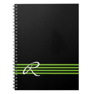 Apple Green en Black Stripes met monogram Notitieboek