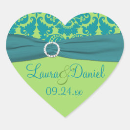 Apple Green en Turquoise Damask Wedding Sticker