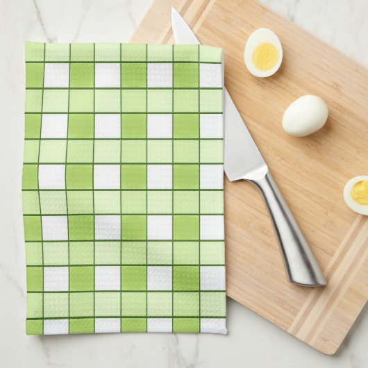Apple Green en White Checks Kitchen Towel Theedoek (Quarter Fold)
