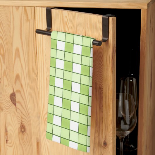 Apple Green en White Checks Kitchen Towel Theedoek (Derde Gevouwen)