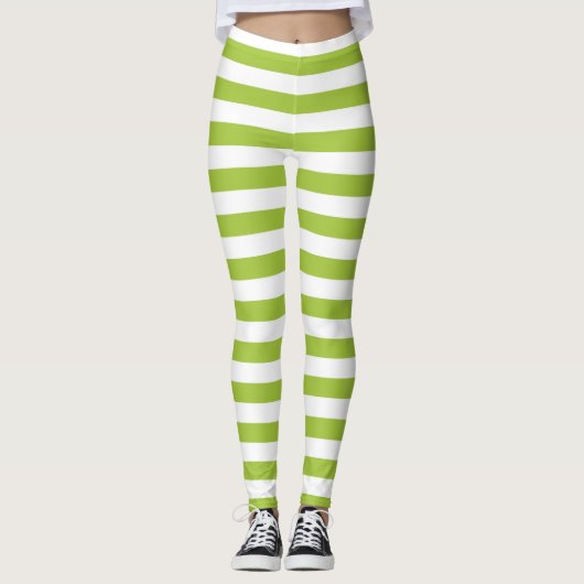 Apple Green en White Stripes Leggings (Voorkant)