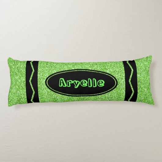 Apple Green Glitter Crayon Body Pillow + Name Lichaamskussen (Achterkant)