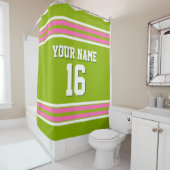 Apple Green Hot Pink White Stripes Sports Jersey Douchegordijn (In situ)