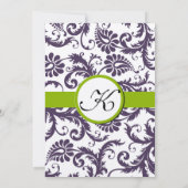 Apple Green Lapis Paars Damask Wedding Invitation Kaart (Achterkant)