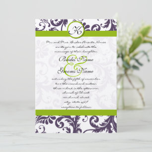 Apple Green Lapis Paars Damask Wedding Invitation Kaart