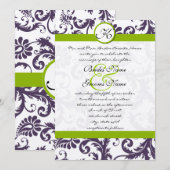 Apple Green Lapis Paars Damask Wedding Invitation Kaart (Voorkant / Achterkant)
