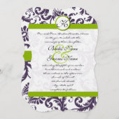 Apple Green Lapis Paars Damask Wedding Invitation Kaart (Voorkant / Achterkant)