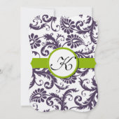 Apple Green Lapis Paars Damask Wedding Invitation Kaart (Achterkant)