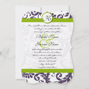Apple Green Lapis Paars Damask Wedding Invitation Kaart