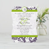 Apple Green Lapis Paars Damask Wedding Invitation Kaart (Staand voorkant)