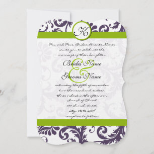Apple Green Lapis Paars Damask Wedding Invitation Kaart