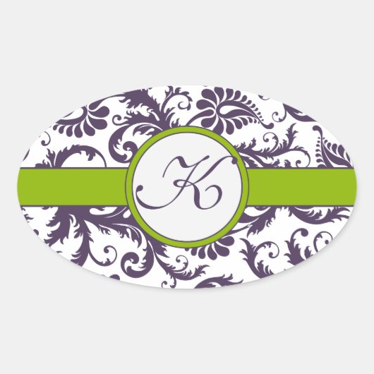 Apple Green & Lapis Paarse Damask Bruiloft Sticker (Voorkant)
