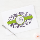 Apple Green & Lapis Paarse Damask Bruiloft Sticker (Envelop)
