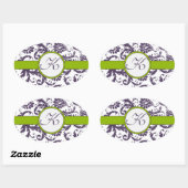 Apple Green & Lapis Paarse Damask Bruiloft Sticker (Vel)