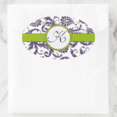 Apple Green & Lapis Paarse Damask Bruiloft Sticker (Tas)