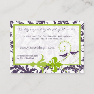 Apple Green Lapis Paarse Damask & Paarse Birds Informatiekaartje