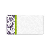 Apple Green & Lapis Paarse Damask Stippen Etiket (Voorkant)