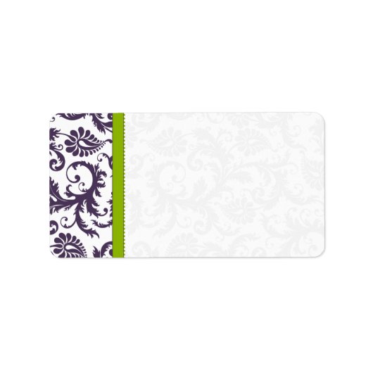 Apple Green & Lapis Paarse Damask Stippen Etiket (Voorkant)
