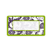 Apple Green & Lapis Paarse Damask Stippen Etiket (Voorkant)