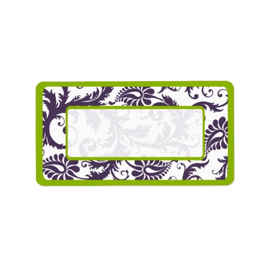 Apple Green & Lapis Paarse Damask Stippen Etiket (Voorkant)