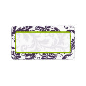 Apple Green & Lapis Paarse Damask Stippen Etiket (Voorkant)