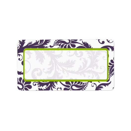 Apple Green & Lapis Paarse Damask Stippen Etiket (Voorkant)