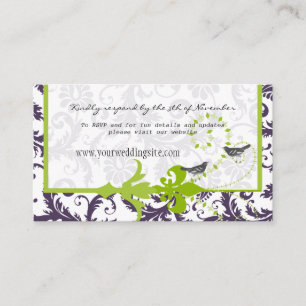Apple Green Lapis Paarse Damask Wedding Info Cards Informatiekaartje