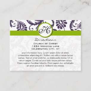 Apple Green Lapis Paarse Damask Wedding Info Cards Informatiekaartje